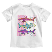 Shark Summer Striped Coastal Ocean Life Glitter Print Toddler T Shirt