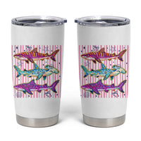 Shark Summer Striped Coastal Ocean Life Glitter Print Tumbler Cup