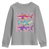 Shark Summer Striped Coastal Ocean Life Glitter Print Youth Sweatshirt