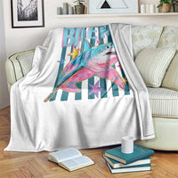 Funny Bite Me Shark Lover Throw Blanket Summer Beach Nautical Stripes Glitter Print