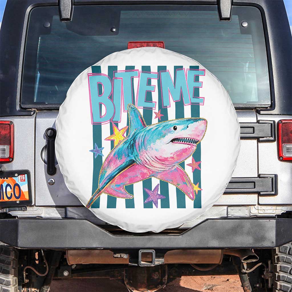 Funny Bite Me Shark Lover Spare Tire Cover Summer Beach Nautical Stripes Glitter Print