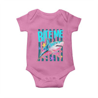 Funny Bite Me Shark Lover Baby Onesie Summer Beach Nautical Stripes Glitter Print