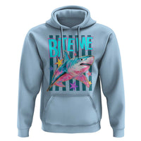 Funny Bite Me Shark Lover Hoodie Summer Beach Nautical Stripes Glitter Print