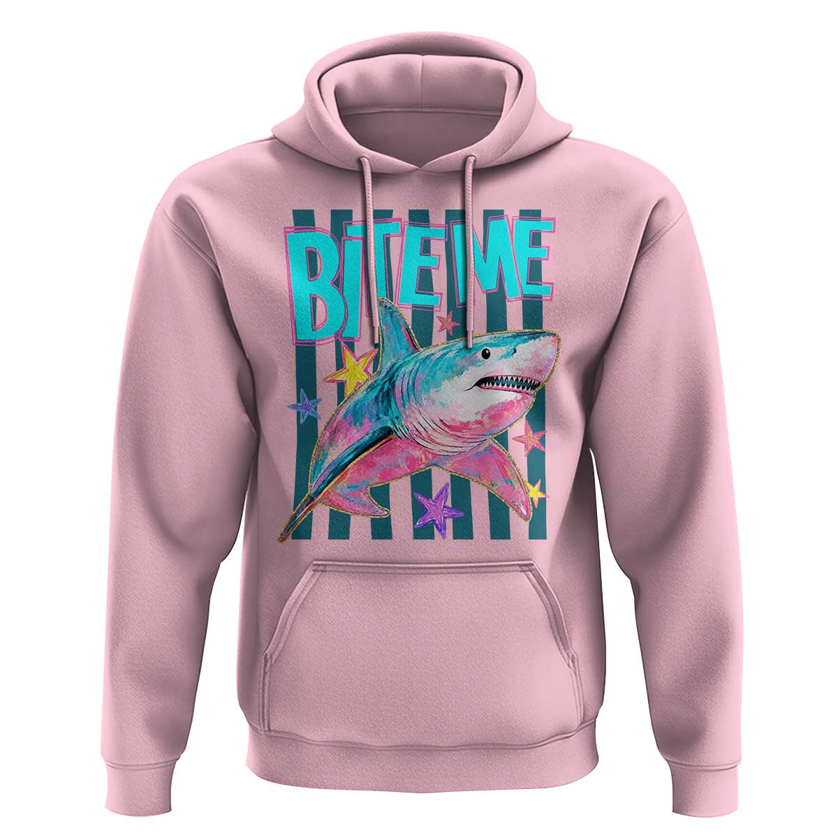 Funny Bite Me Shark Lover Hoodie Summer Beach Nautical Stripes Glitter Print