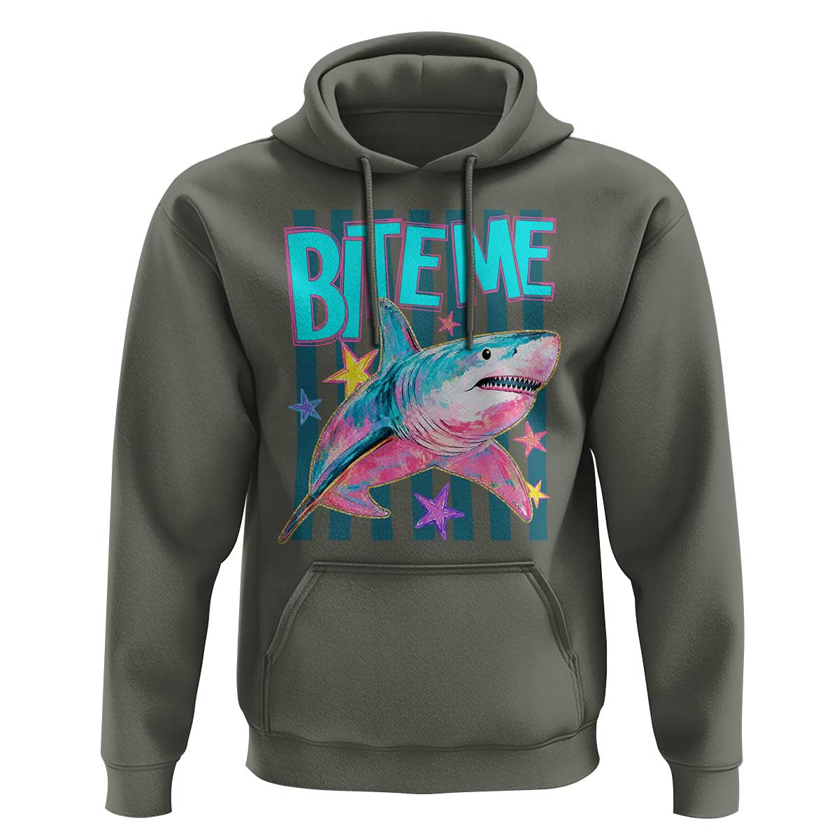 Funny Bite Me Shark Lover Hoodie Summer Beach Nautical Stripes Glitter Print