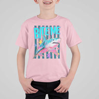 Funny Bite Me Shark Lover T Shirt For Kid Summer Beach Nautical Stripes Glitter Print