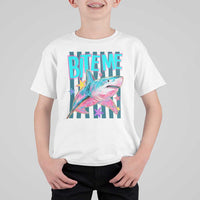 Funny Bite Me Shark Lover T Shirt For Kid Summer Beach Nautical Stripes Glitter Print