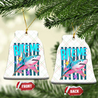 Funny Bite Me Shark Lover Ceramic Ornament Summer Beach Nautical Stripes Glitter Print