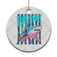 Funny Bite Me Shark Lover Ceramic Ornament Summer Beach Nautical Stripes Glitter Print