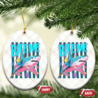 Funny Bite Me Shark Lover Ceramic Ornament Summer Beach Nautical Stripes Glitter Print