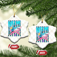 Funny Bite Me Shark Lover Ceramic Ornament Summer Beach Nautical Stripes Glitter Print