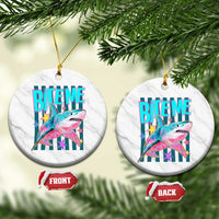 Funny Bite Me Shark Lover Ceramic Ornament Summer Beach Nautical Stripes Glitter Print