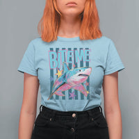Funny Bite Me Shark Lover T Shirt For Women Summer Beach Nautical Stripes Glitter Print