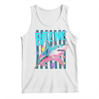 Funny Bite Me Shark Lover Tank Top Summer Beach Nautical Stripes Glitter Print