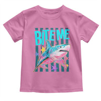 Funny Bite Me Shark Lover Toddler T Shirt Summer Beach Nautical Stripes Glitter Print