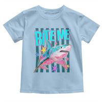 Funny Bite Me Shark Lover Toddler T Shirt Summer Beach Nautical Stripes Glitter Print