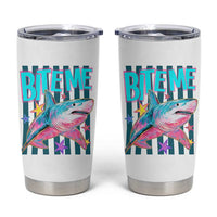 Funny Bite Me Shark Lover Tumbler Cup Summer Beach Nautical Stripes Glitter Print
