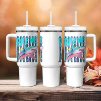 Funny Bite Me Shark Lover Tumbler With Handle Summer Beach Nautical Stripes Glitter Print