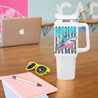Funny Bite Me Shark Lover Tumbler With Handle Summer Beach Nautical Stripes Glitter Print