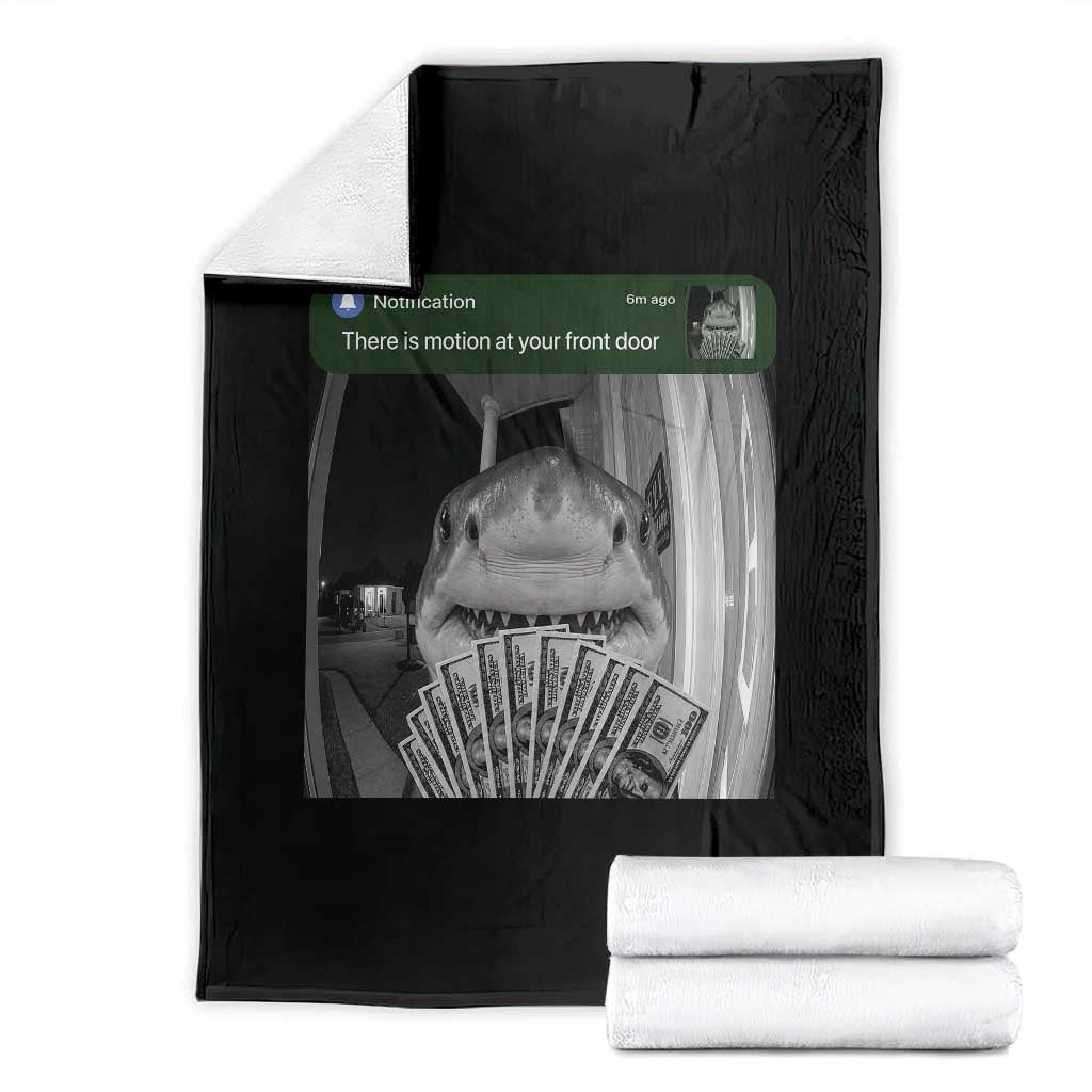 There is Motion at Your Front Door Funny Shark Motion Meme Throw Blanket