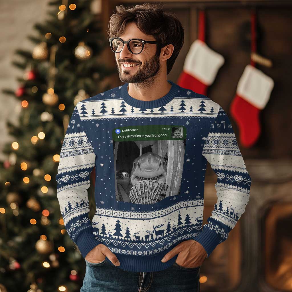There is Motion at Your Front Door Funny Shark Motion Meme Ugly Christmas Sweater