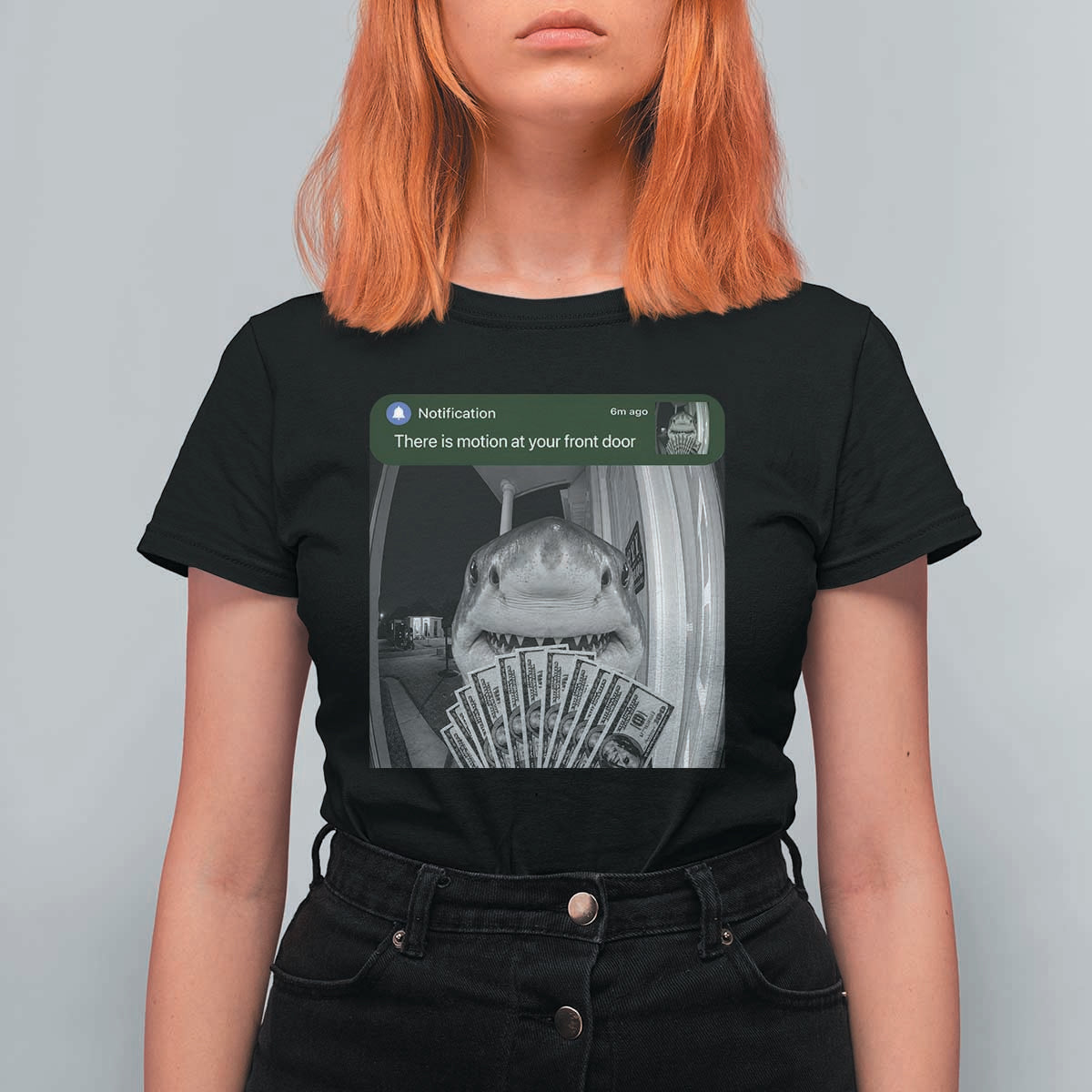 There is Motion at Your Front Door Funny Shark Motion Meme T Shirt For Women