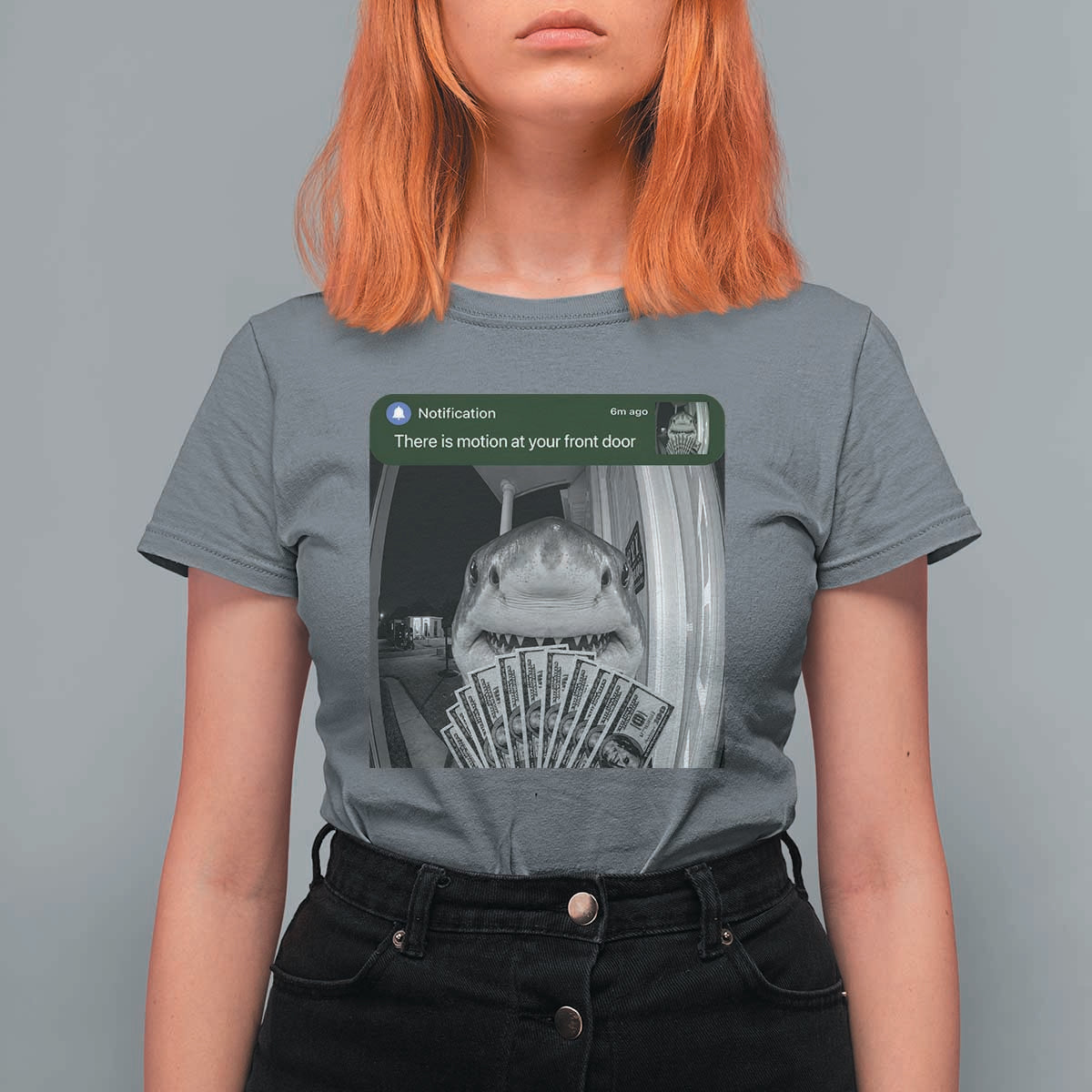 There is Motion at Your Front Door Funny Shark Motion Meme T Shirt For Women