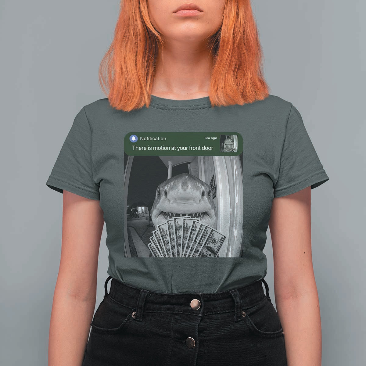 There is Motion at Your Front Door Funny Shark Motion Meme T Shirt For Women