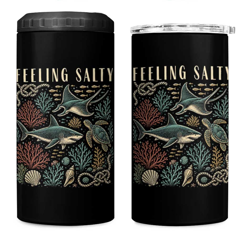 Feeling Salty Shark Lover Vintage Ocean Life 4 in 1 Can Cooler Tumbler