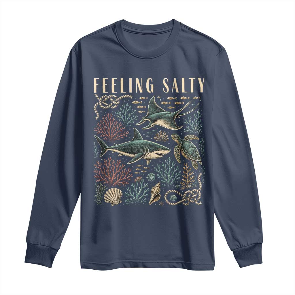 Feeling Salty Shark Lover Vintage Ocean Life Long Sleeve Shirt