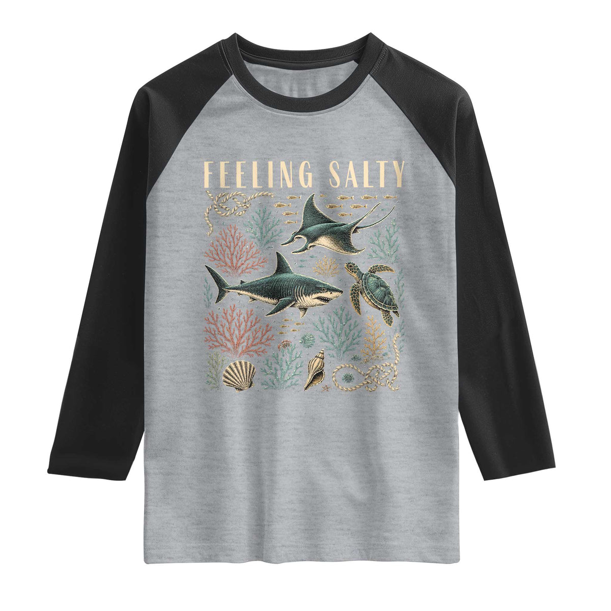 Feeling Salty Shark Lover Vintage Ocean Life Raglan Shirt
