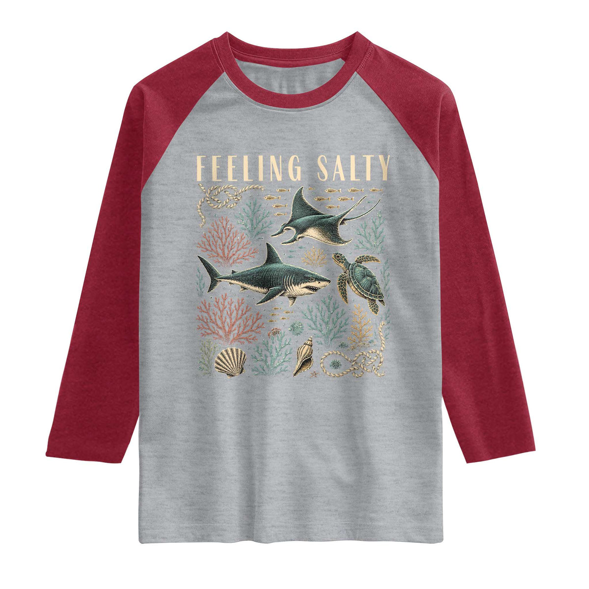 Feeling Salty Shark Lover Vintage Ocean Life Raglan Shirt