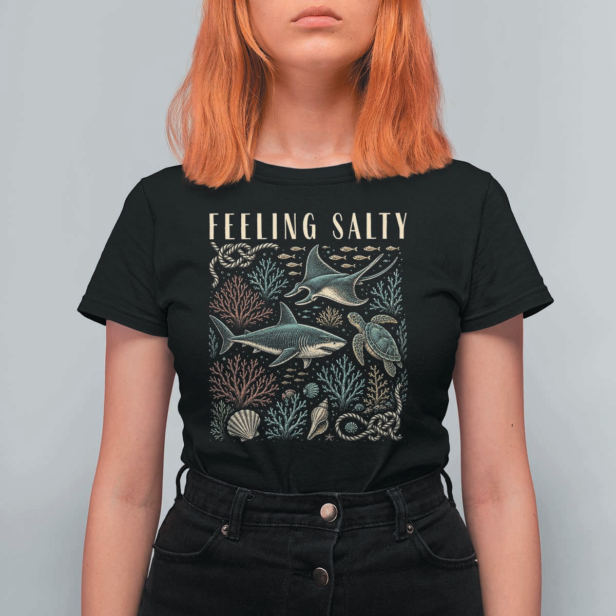 Feeling Salty Shark Lover Vintage Ocean Life T Shirt For Women