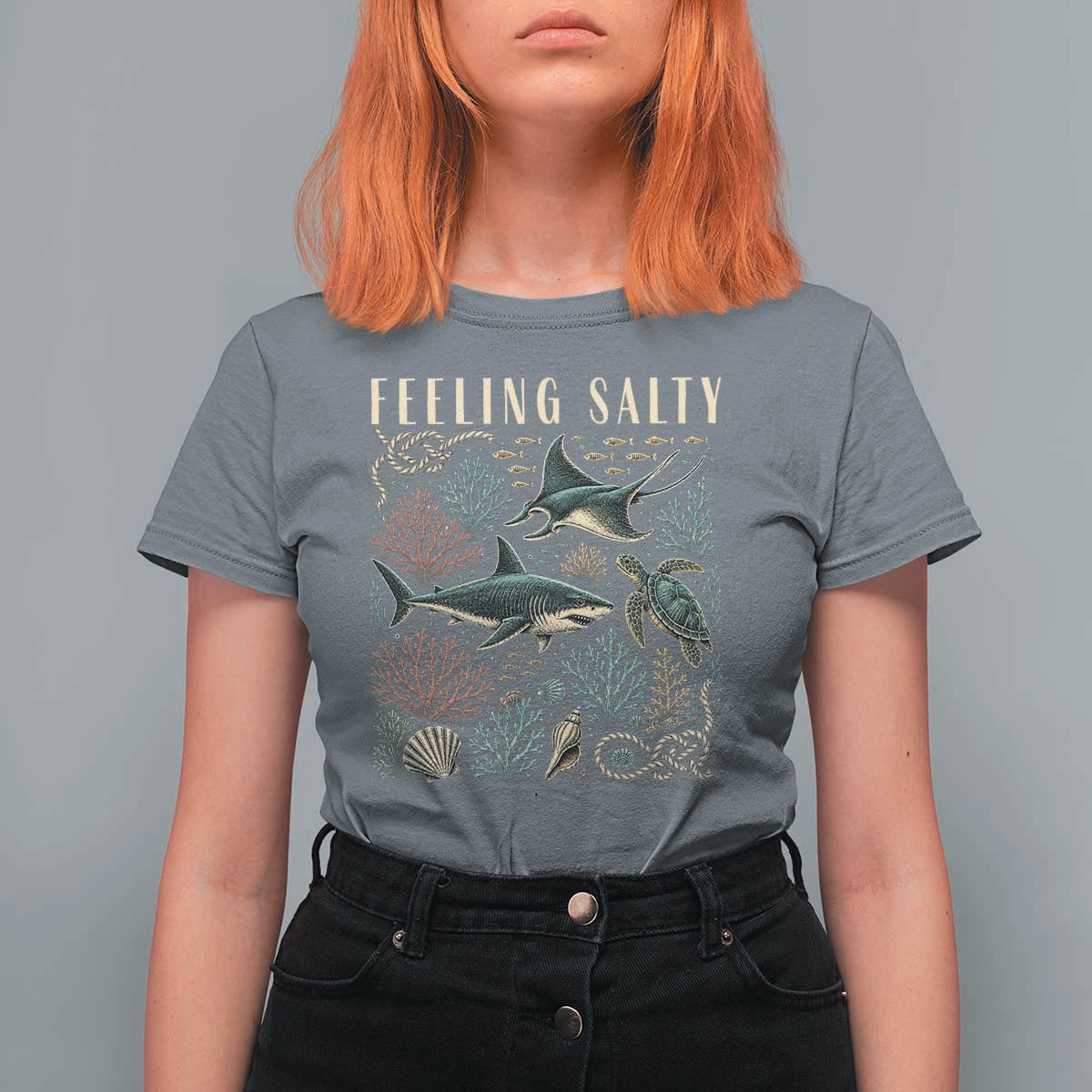 Feeling Salty Shark Lover Vintage Ocean Life T Shirt For Women