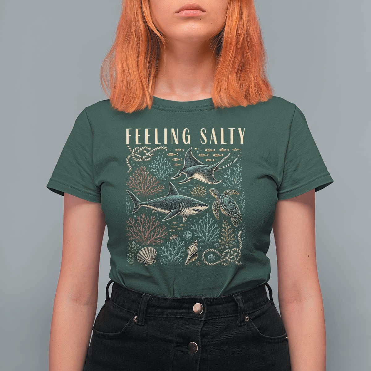 Feeling Salty Shark Lover Vintage Ocean Life T Shirt For Women