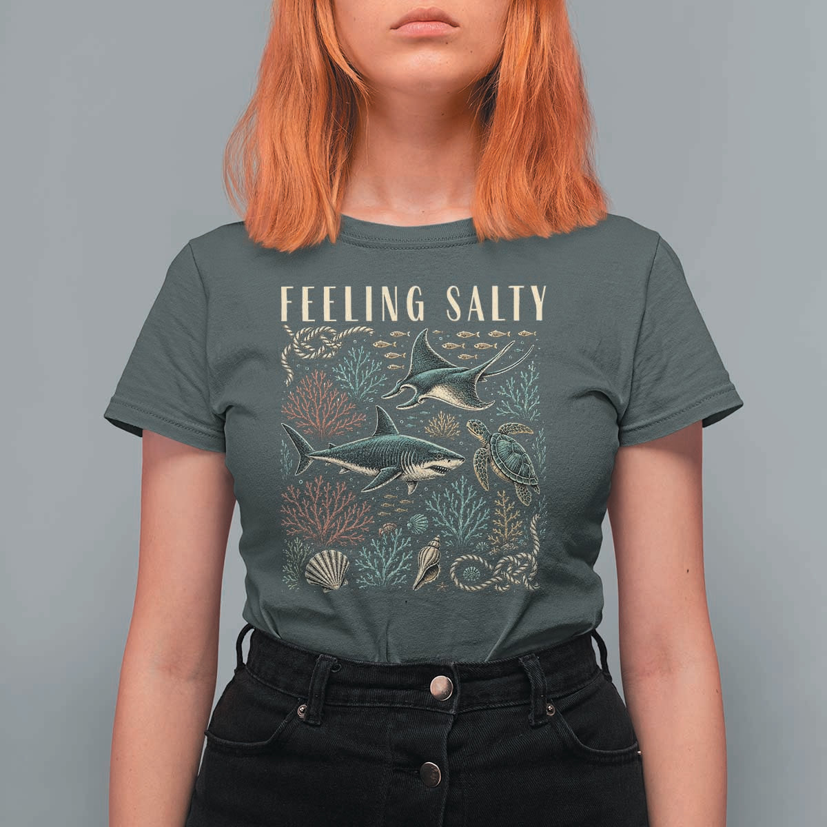 Feeling Salty Shark Lover Vintage Ocean Life T Shirt For Women