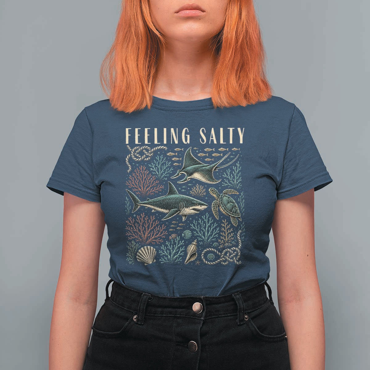 Feeling Salty Shark Lover Vintage Ocean Life T Shirt For Women
