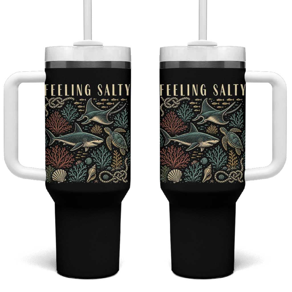 Feeling Salty Shark Lover Vintage Ocean Life Tumbler With Handle