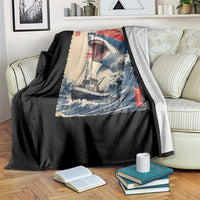 Megalodon Shark Japanese Vintage Graphic Ukiyo e Art Throw Blanket