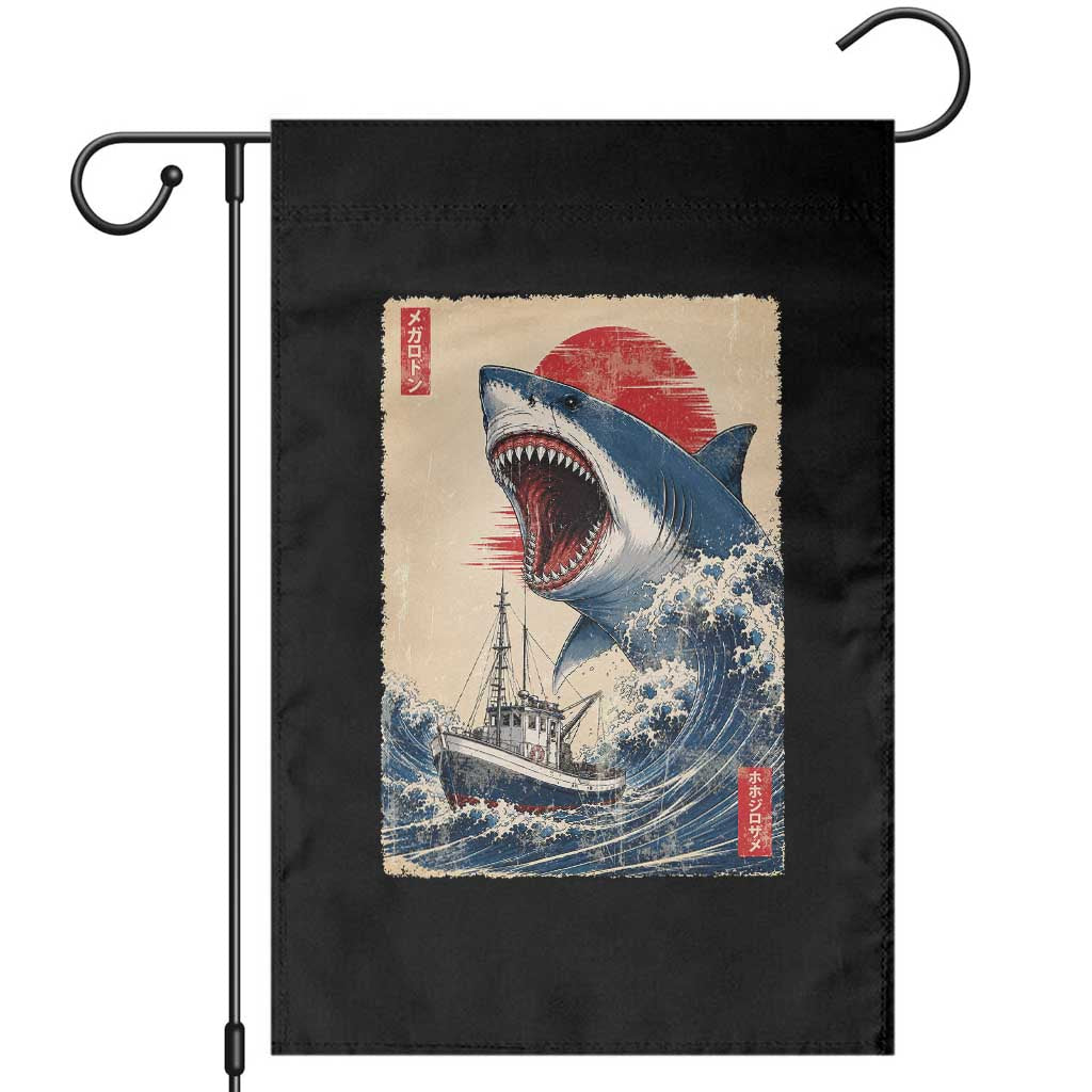 Megalodon Shark Japanese Vintage Graphic Ukiyo e Art Garden Flag