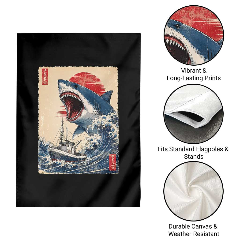 Megalodon Shark Japanese Vintage Graphic Ukiyo e Art Garden Flag