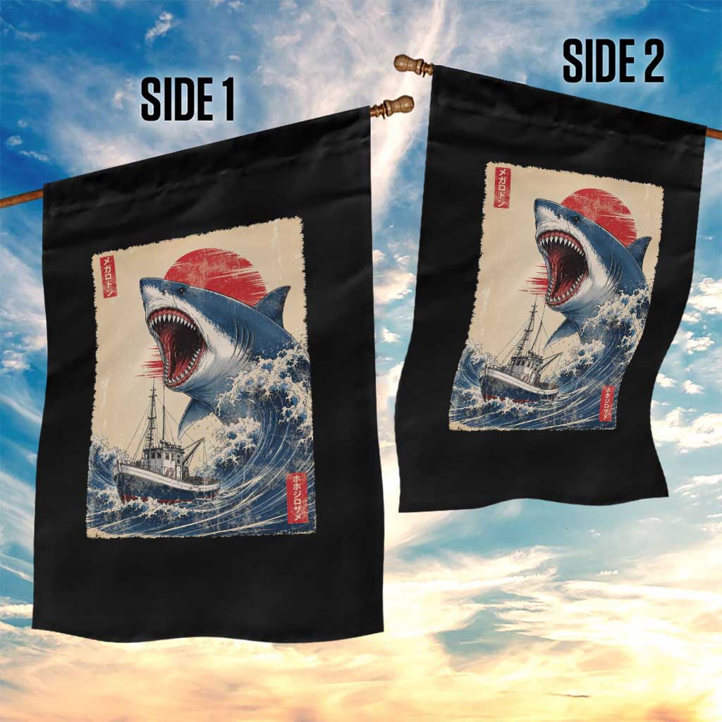Megalodon Shark Japanese Vintage Graphic Ukiyo e Art Garden Flag