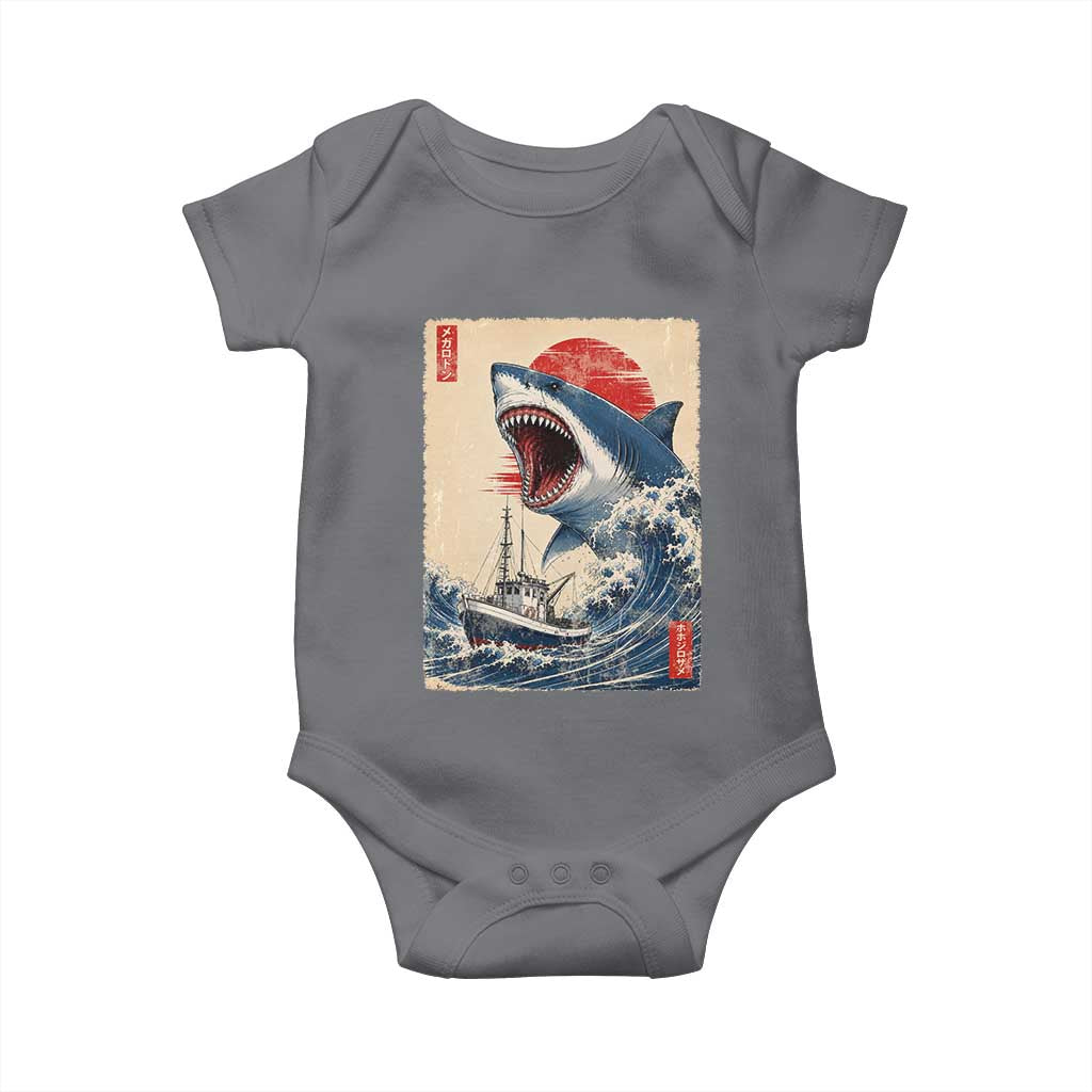Megalodon Shark Japanese Vintage Graphic Ukiyo e Art Baby Onesie
