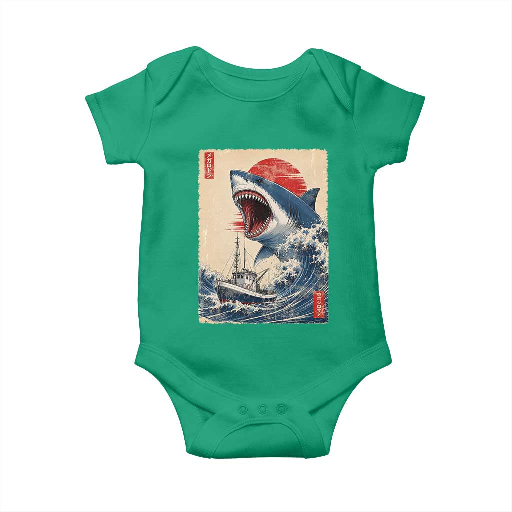 Megalodon Shark Japanese Vintage Graphic Ukiyo e Art Baby Onesie