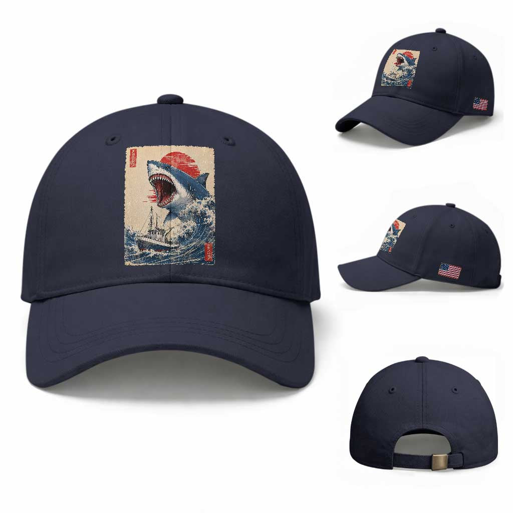 Megalodon Shark Japanese Vintage Graphic Ukiyo e Art Baseball Cap