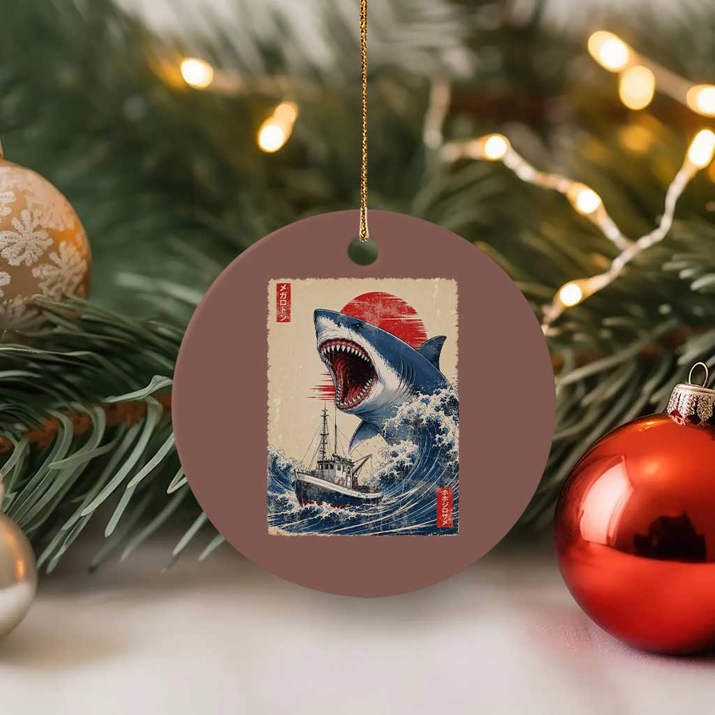 Megalodon Shark Japanese Vintage Graphic Ukiyo e Art Ceramic Ornament