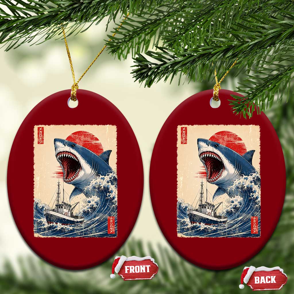 Megalodon Shark Japanese Vintage Graphic Ukiyo e Art Ceramic Ornament