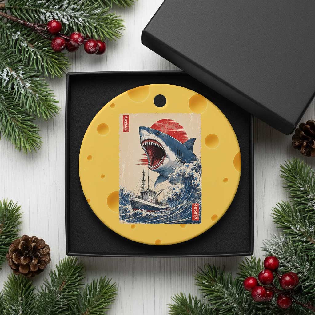 Megalodon Shark Japanese Vintage Graphic Ukiyo e Art Ceramic Ornament