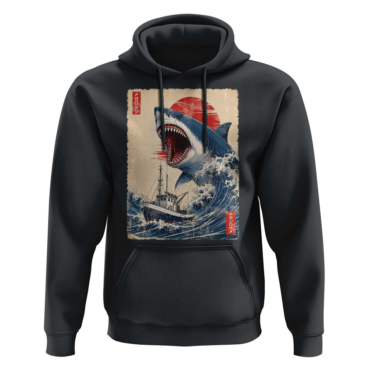 Megalodon Shark Japanese Vintage Graphic Ukiyo e Art Hoodie