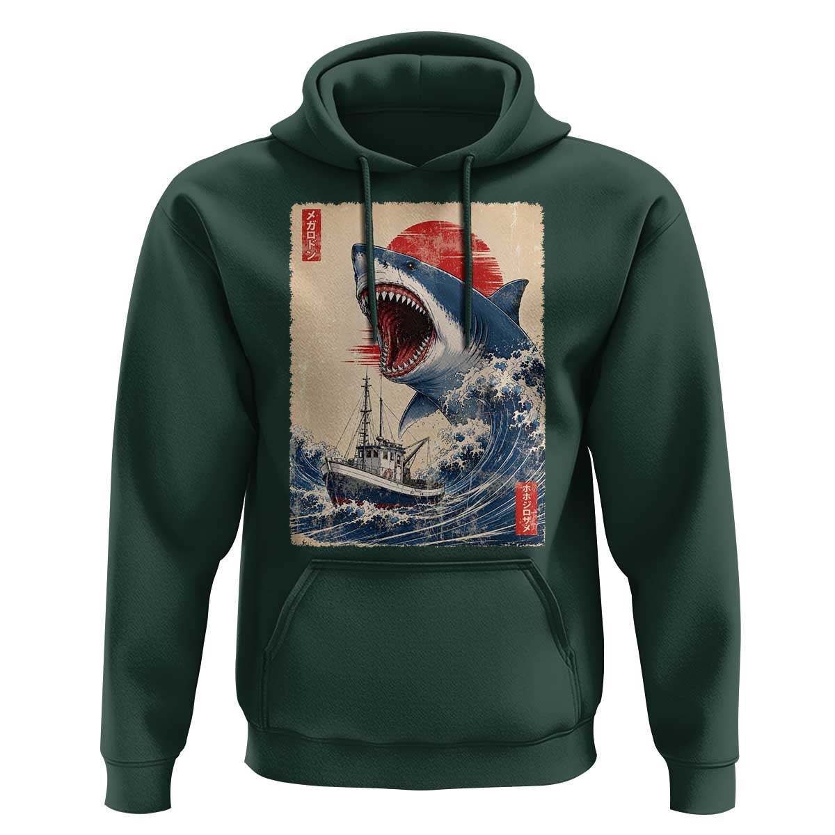 Megalodon Shark Japanese Vintage Graphic Ukiyo e Art Hoodie